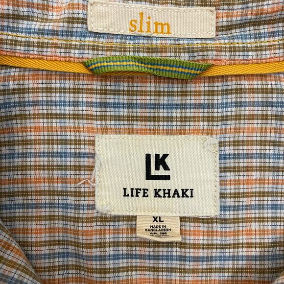 Haggar Life Khaki Button Up Mens Size XL Orange Tan Plaid Long Sleeve Gorpcore - Picture 9 of 13